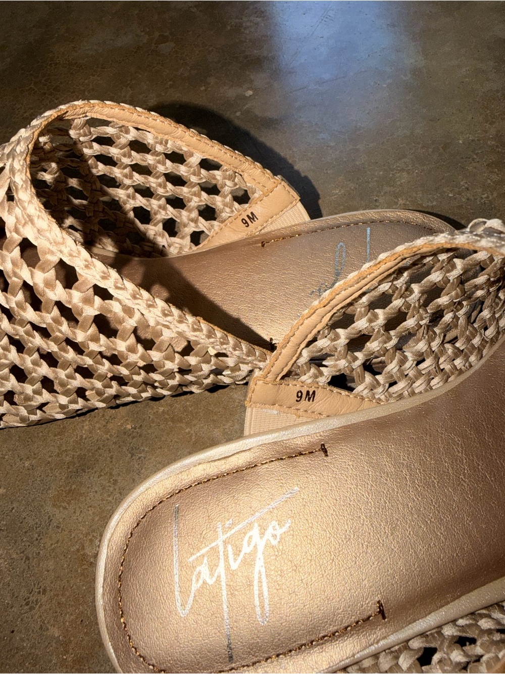 Latigo Woven Leather Mule Slides Tan Pointed Toe Slip On Flats Size 9 NWOT - Picture 9 of 10